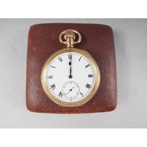 307 - A rolled gold cased pocket watch, in leather easel travelling case