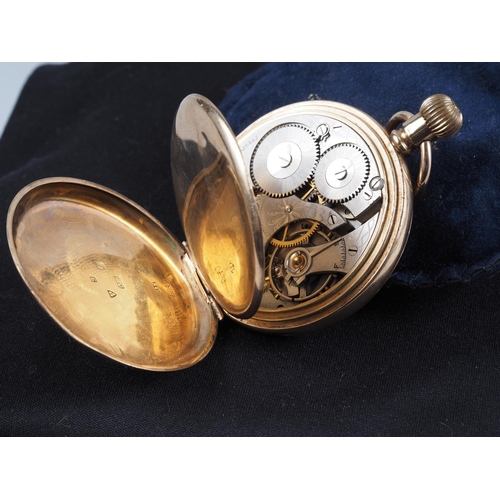 310 - A Waltham 9ct gold cased pocket watch with white enamel dial, Arabic numerals and subsidiary seconds... 