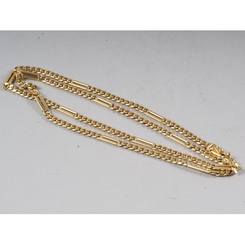 340 - A yellow metal heavy bar link necklace, stamped 18K, 37.2g