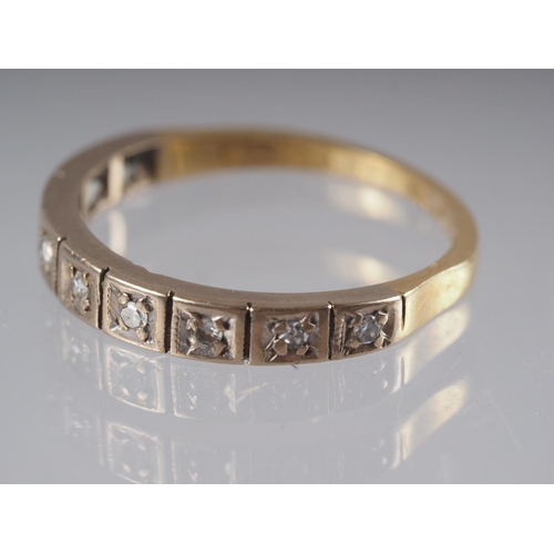 361 - An 18ct gold half-eternity ring set diamonds, 2g gross, size L/M (shank very worn)