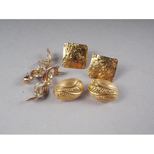 367 - Three pairs of 18ct gold earrings, various designs, 17.3g