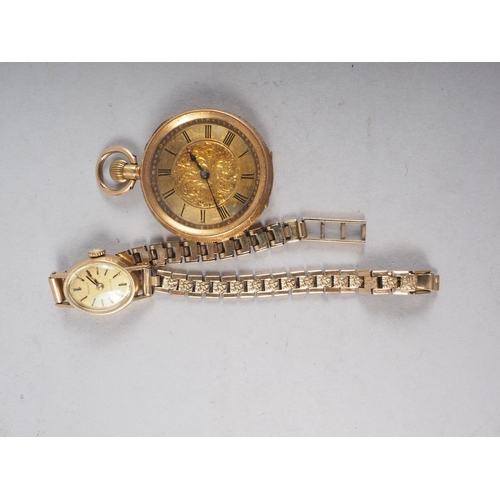 375 - A 18ct gold cased pocket watch, a lady's Tissot 9ct gold cased wristwatch and bracelet, 8g approx