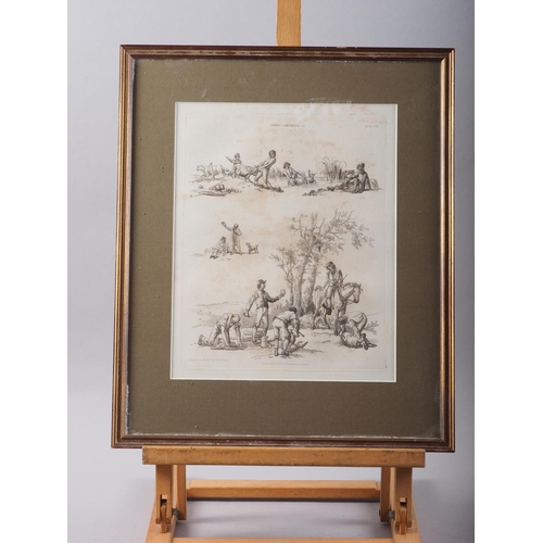 413 - After W H Pyne: a set of four early 19th century aquatints, rural pastimes and scenes, in gilt frame... 