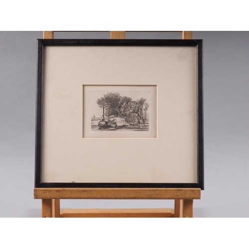 414 - After J S Cotman: a set of five 19th century soft ground etchings, topographical scenes, in strip fr... 