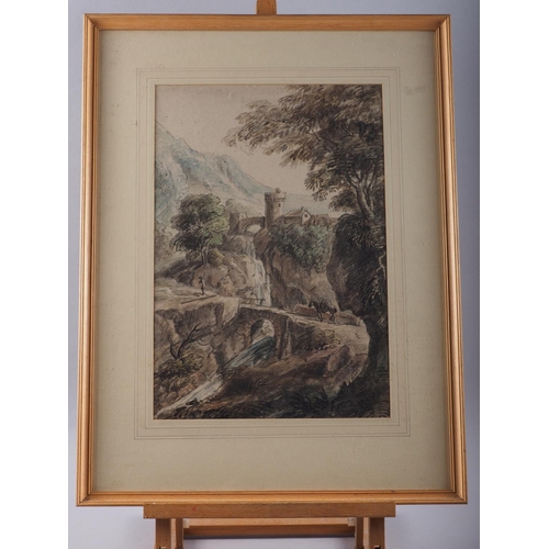 468 - Coplestone Warre Bampfylde: an 18th century watercolour Continental scene, man and packhorse on a tr... 