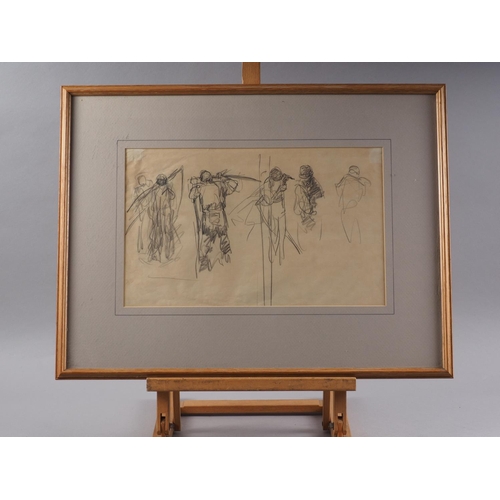 492 - Harry Becker: a set of three pencil sketches, farm labourers at work, 6 1/2