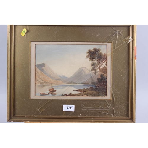 402 - John Varley: an 18th century aquatint, landscape with lake and mountains, in gilt frame