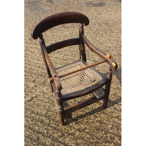 528 - A Regency black japanned side chair with cane seat (for restoration) and a child's bar back elbow ch... 