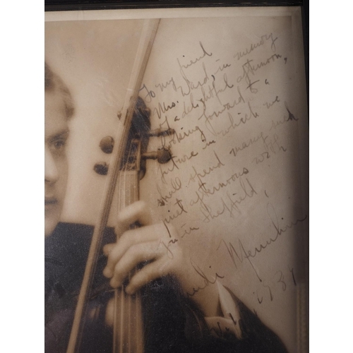 399 - A signed and dedicated photograph, Yehudi Menuhin, 10 3/4