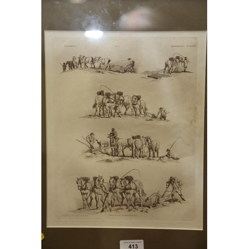 413 - After W H Pyne: a set of four early 19th century aquatints, rural pastimes and scenes, in gilt frame... 