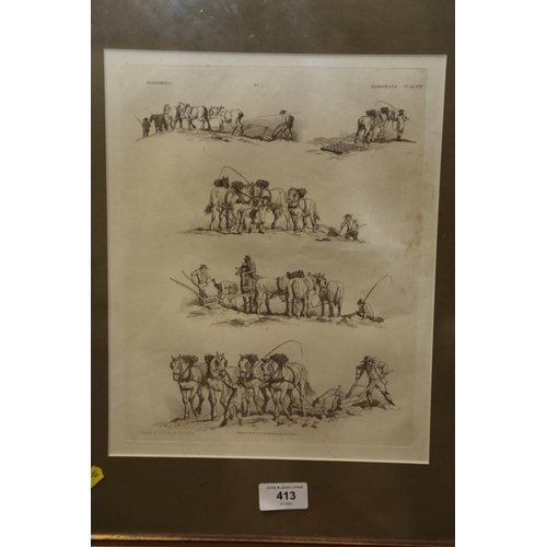 413 - After W H Pyne: a set of four early 19th century aquatints, rural pastimes and scenes, in gilt frame... 