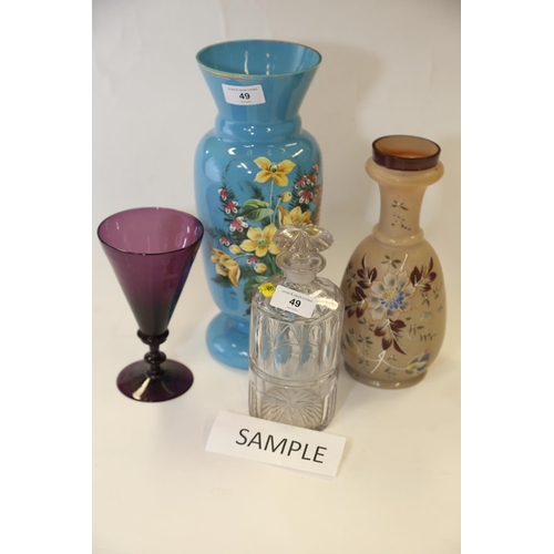 49 - A quantity of glassware, including a pair of salts, a leaded glass wine glass, 8 1/2