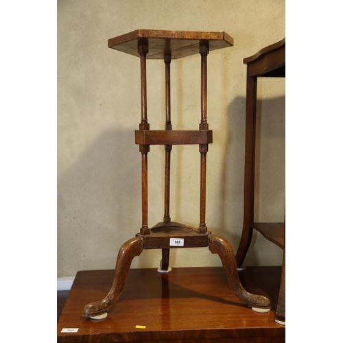 595 - An Edwardian ash towel rail, a two-tier serpentine top occasional table, 17