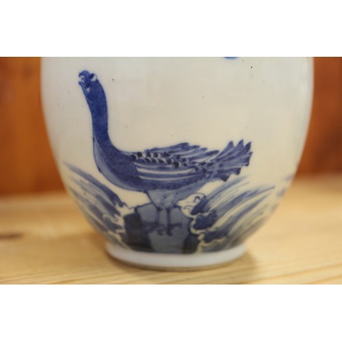 87 - A Chinese blue and white ginger jar, decorated Kylins and birds, 4 1/4