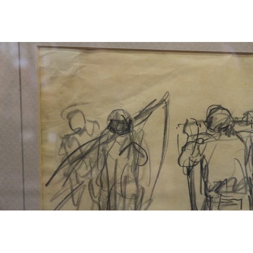 492 - Harry Becker: a set of three pencil sketches, farm labourers at work, 6 1/2