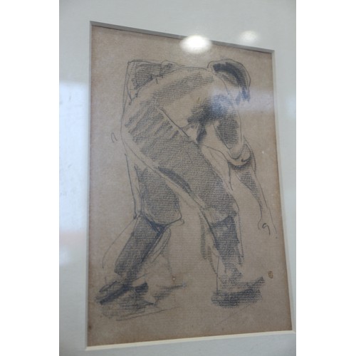 492 - Harry Becker: a set of three pencil sketches, farm labourers at work, 6 1/2