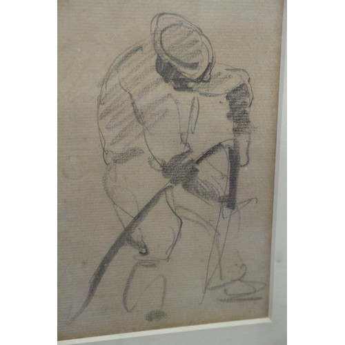 492 - Harry Becker: a set of three pencil sketches, farm labourers at work, 6 1/2