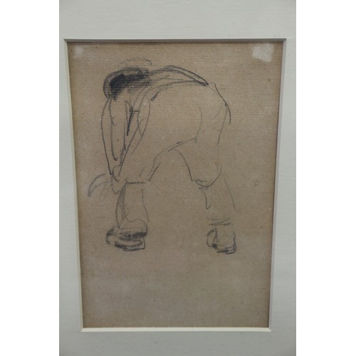 492 - Harry Becker: a set of three pencil sketches, farm labourers at work, 6 1/2