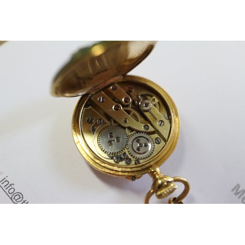 377 - A 19th century French yellow metal and enamelled pendant watch, on a bow brooch, by LeRoy and Fils, ... 