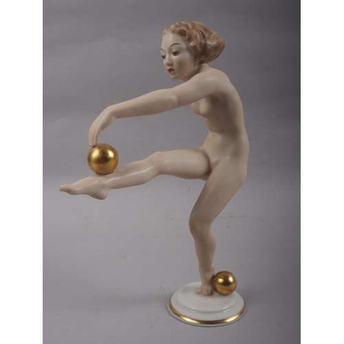 27 - A Hutschenrether Selb Art Deco bisque figure of a nude woman, 8 1/2