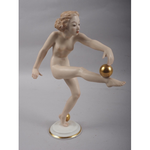 27 - A Hutschenrether Selb Art Deco bisque figure of a nude woman, 8 1/2