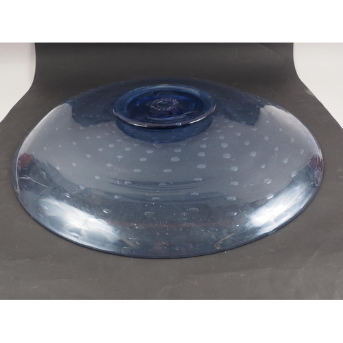 43 - A Whitefriars blue glass bubble effect charger, 18 1/2