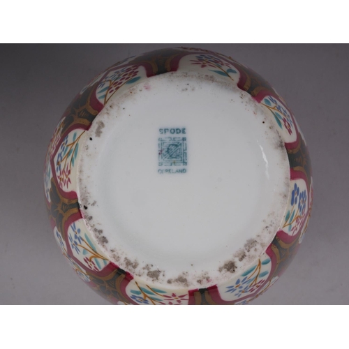 5 - A Spode ovoid china vase, decorated floral panels within a red, green and gilt frame, 6