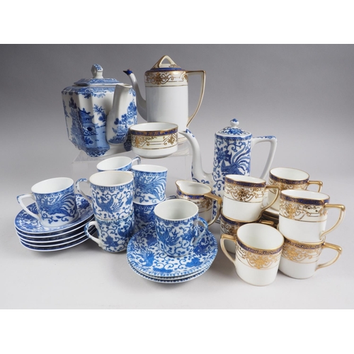 74 - A Noritake porcelain blue and gilt decorated part coffee set, a phoenix decorated part coffee set an... 