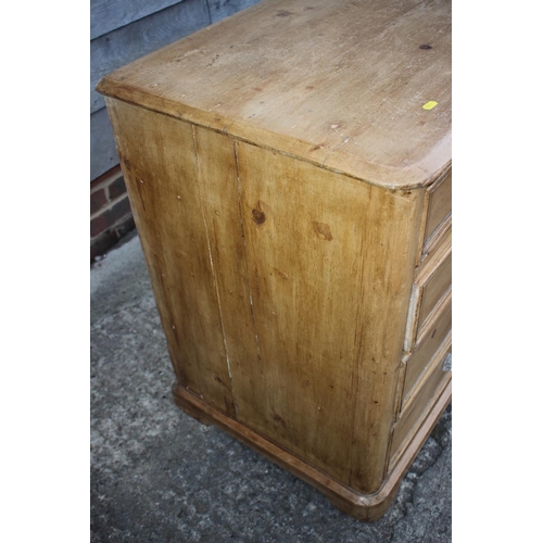 743 - A late 19th century part painted pine chest of two short and three graduated drawers with glass knob... 