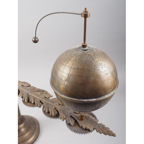 125 - A 1920s Anglo-Indian design patinated brass hand-operated sun, earth and moon orrery, 18