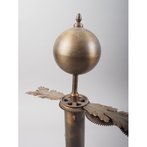 125 - A 1920s Anglo-Indian design patinated brass hand-operated sun, earth and moon orrery, 18