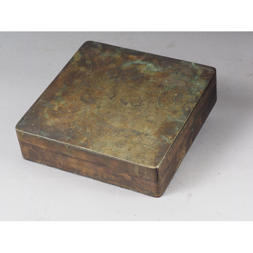 108 - A Chinese brass ink box with engraved decoration, 7 3/4