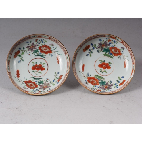 71 - A pair of Chinese polychrome floral decorated dishes, 5 1/4