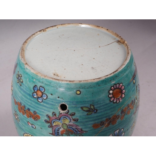 81 - A Chinese blue and white brush pot, decorated flowers and birds, 6 1/2