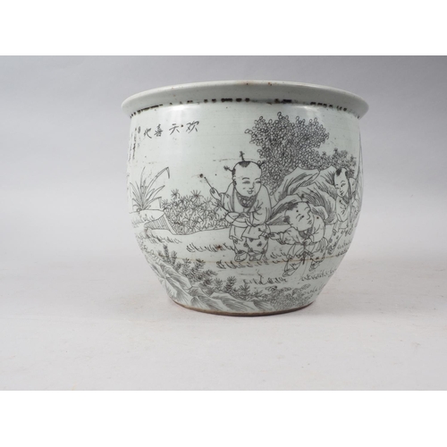 97 - A Chinese jardiniere, decorated continuous landscape of children fishing, 9