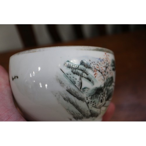 72 - A Chinese brush pot, decorated figures in a landscape and verse, 4 3/4