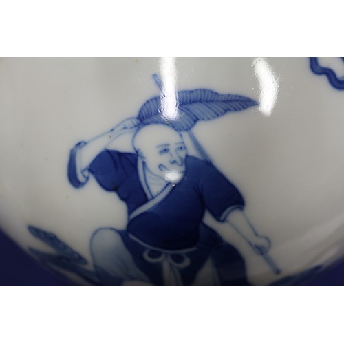 74 - A Chinese blue and white bulbous vase, decorated figures on clouds and four character mark to base, ... 