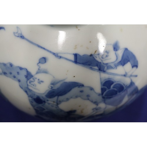 74 - A Chinese blue and white bulbous vase, decorated figures on clouds and four character mark to base, ... 