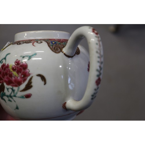 77 - A Chinese teapot, decorated various verses, with cover formed as a saucer, 3 1/4