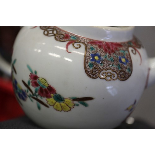 77 - A Chinese teapot, decorated various verses, with cover formed as a saucer, 3 1/4