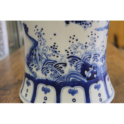 67 - A pair of Chinese blue and white flared vases with figures in a landscape decoration, 16