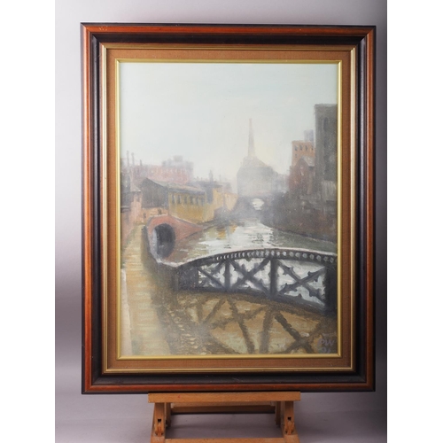 388 - T W: oil on canvas canalside scene, Peels Wharf Fazeley, 23 1/4