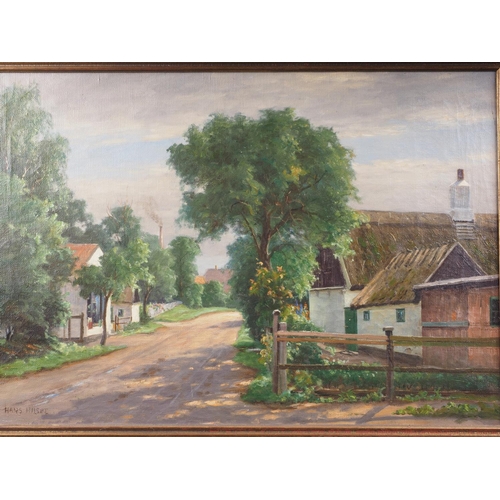 389 - Hans Hilsae: oil on canvas, rural landscape, 17 1/4