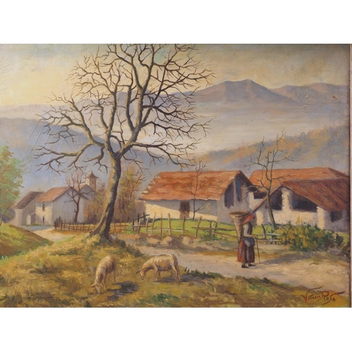 390 - Vittorio Rosa: oil on board, Italian hill farm, 17