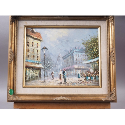 391 - Burnett: oil on canvas, Parisian scene, 7 1/2