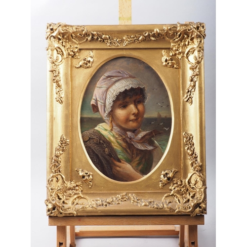 397 - A 19th century oil on board, fisherman's daughter, 9 3/4