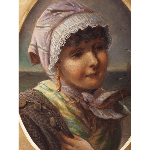 397 - A 19th century oil on board, fisherman's daughter, 9 3/4