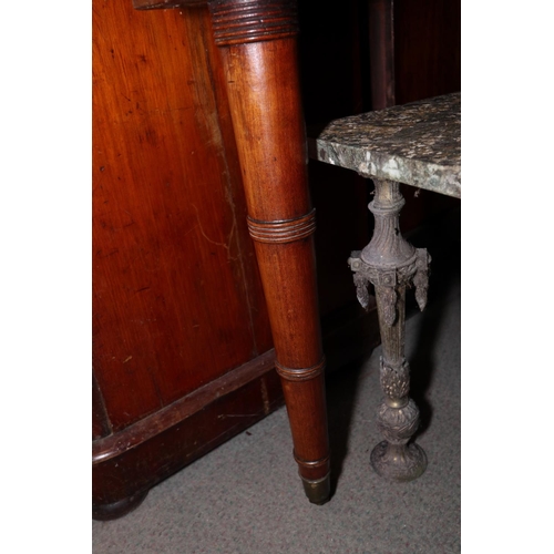 414 - A 19th century mahogany extending dining table with one extra leaf, on faux bamboo turned and castor... 