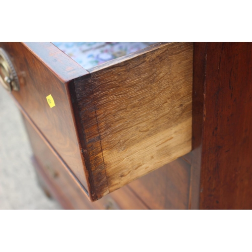 436 - A 19th century figured mahogany chest of two short and three long graduated drawers with oval brass ... 