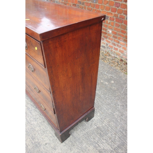 436 - A 19th century figured mahogany chest of two short and three long graduated drawers with oval brass ... 